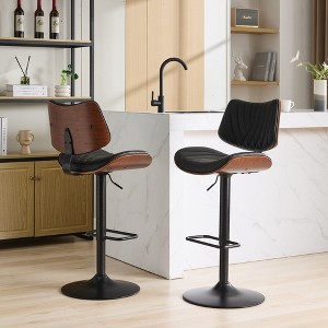 Bentwood Bar Stools Set of 2 with Adjustable Height, 360¡ã Swivel, Ergonomic Leather Upholstered Seat, and Metal Legs for Kitchen, Dining, or Cafe - 1 of 4