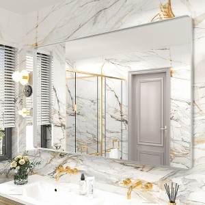Apmir 55 in. W x 36 in. H Rectangular Aluminum Alloy Framed and Tempered Glass Wall Mirror in Brushed Silver - 1 of 4