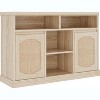 Garvee 2-Door Rattan Decorated Sideboard Buffet Cabinet with Adjustable Shelves Natural Wood Storage Console, Oak - 4 of 4