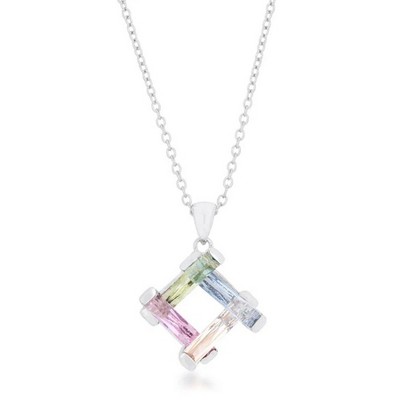 ShineHigh Myra 10ct Multicolor Cubic Zirconia Cluster Pendant Necklace – Rhodium Plated Drop with Pink, Olive, Tanzanite & Champagne Stones