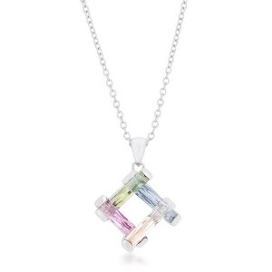 ShineHigh Myra 10ct Multicolor Cubic Zirconia Cluster Pendant Necklace – Rhodium Plated Drop with Pink, Olive, Tanzanite & Champagne Stones - 1 of 1