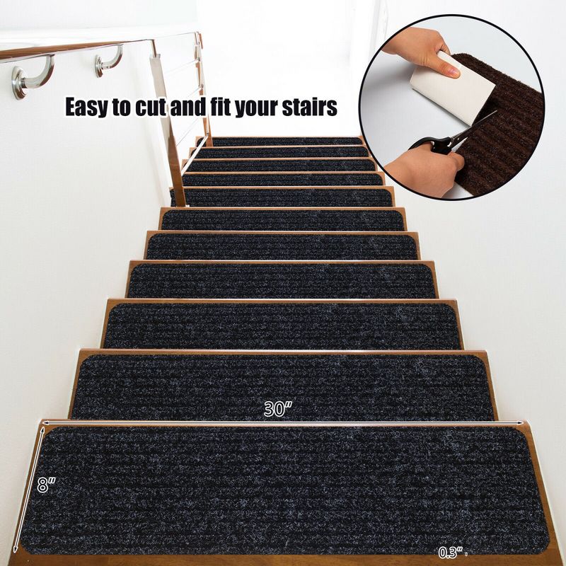 Costway 15 PCS Slip-resistant Stair Mats 30'' x 8'' Non-Slip Stair Treads Carpet, 2 of 11