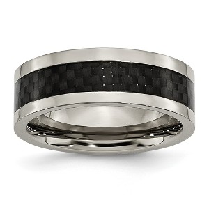 Black Bow Jewelry Men's 8mm Titanium & Black Carbon Fiber Flat Comfort Fit Band - 1 of 4