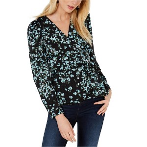 I.N.C International Concepts Womens Printed Floral Wrap Blouse, Black, X-Large - 1 of 1