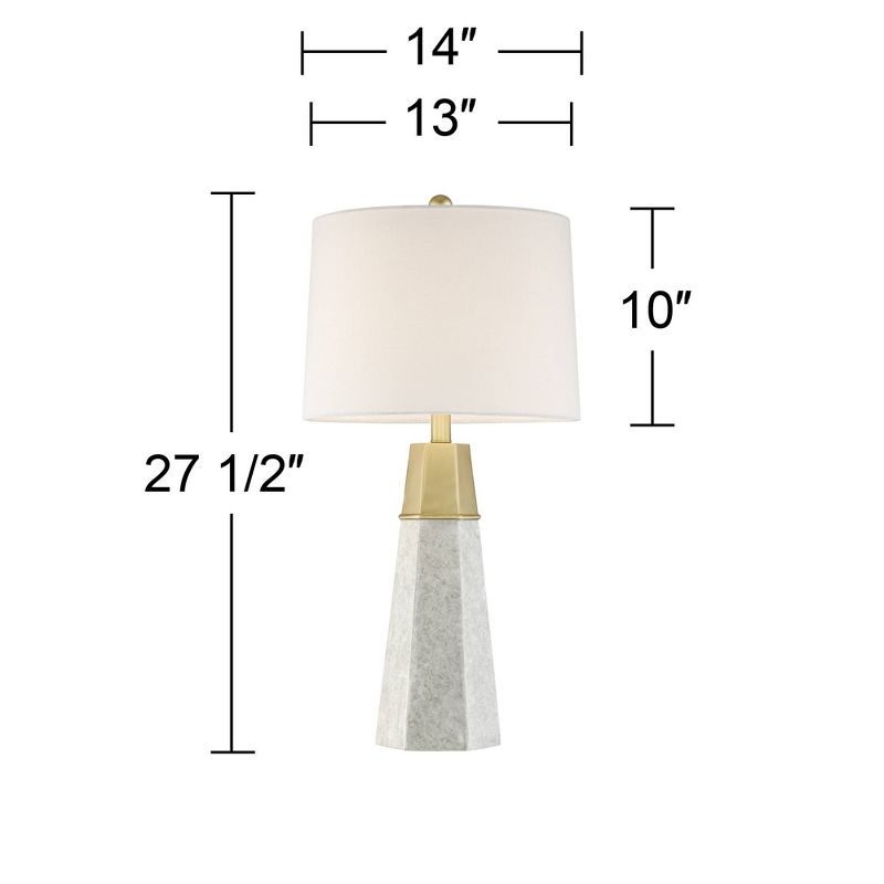 360 Lighting Julie Modern Table Lamps 27 1/2" Tall Set of 2 Faux Marble Gold Tapered Column Fabric Drum Shade for Bedroom Living Room Bedside Office, 4 of 10