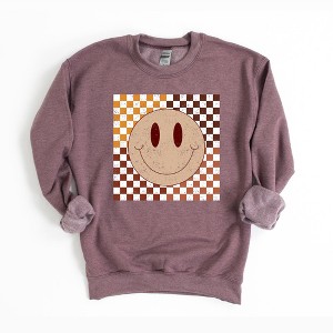 Simply Sage Market Women's Fall Checkered Smiley Gildan Sweatshirt - 1 of 2
