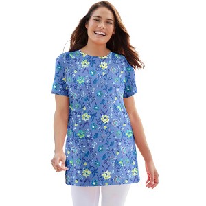 Woman Within Plus Size Perfect Printed Crewneck Tunic - 1 of 4