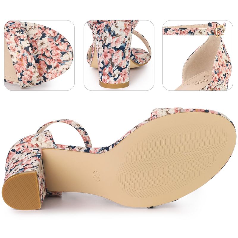 Perphy Women's Floral Printed Open Toe Ankle Strap Chunky Heels Sandals, 3 of 4