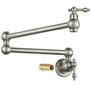 WOWOW Wall Mounted Pot Filler with 2-Handles Double Joint Swing Arm in Brushed Nickel - 1 of 4