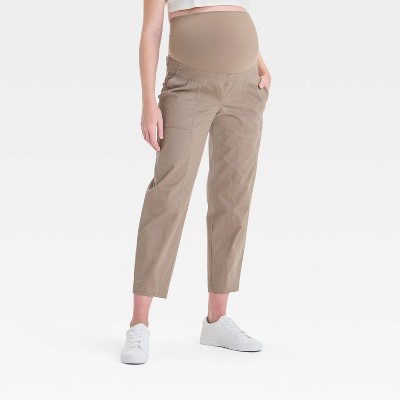 Over The Belly High-Rise Barrel Leg Maternity Pants - Isabel Maternity by Ingrid & Isabel™ Brown S: Ankle Length, Ultimate Stretch