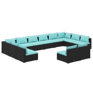 vidaXL Garden Lounge Set Black PE rattan, powder-coated steel, plastic - 1 of 4