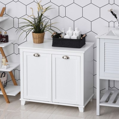White MDF Tilt-Out Laundry Sorter Cabinet with Dual Compartments