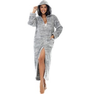 ADR Women's Zip Up Robe with Hood, Women's Long Zipper Robe, Warm Cozy Hooded Bathrobe - 1 of 3