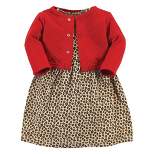 Hudson Baby Infant Girl Quilted Cardigan and Dress, Leopard Red