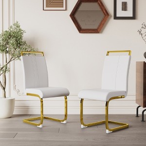 KWPZQEB Set of 2 Dining Chairs, Mid-Century Modern Chairs with C-Shaped Tube and PU Leather Cushion for Living Room Outdoor Lounge - 1 of 4