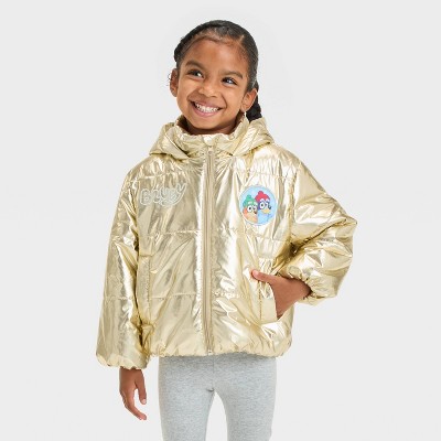 Toddler Girls' Bluey Puffer Coat - Gold 4T