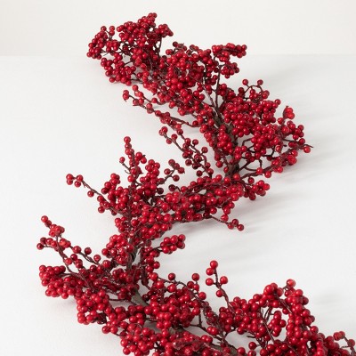 Artiflr 6FT Red Berry Garland, Flexible Artificial Red and