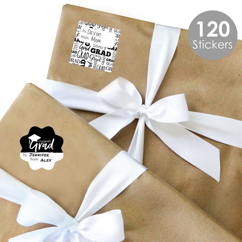 Big Dot of Happiness Black & White Grad Best is Yet to Come Assorted Graduation Party Gift Tag Labels To & From Stickers 12 Sheets 120 Stickers, 2 of 9