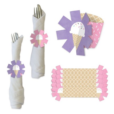Big Dot of Happiness Scoop Up The Fun - Ice Cream - Sprinkles Party Paper Napkin Holder - Napkin Rings - Set of 24