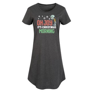 Women's SpongeBob SquarePants Oh Joy It's Christmas Morning Graphic T-shirt Dress - Heather Charcoal - 1X - 1 of 4