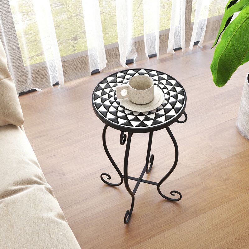 Costway Mosaic Outdoor Side Table, Round End Table with Weather Resistant Ceramic Tile Tabletop, 3 of 11