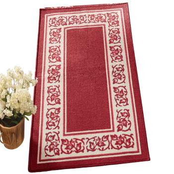 Collections Etc Floral Border Skid-Resistant Accent Rug