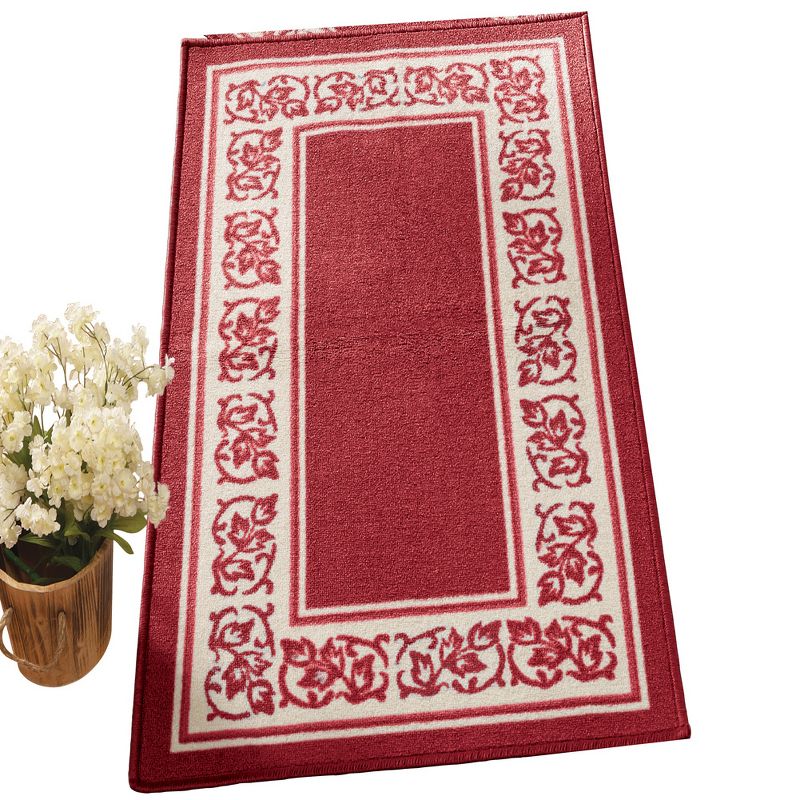 Collections Etc Floral Border Skid-Resistant Accent Rug, 1 of 3