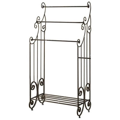 Antique Bronze Freestanding Towel Rack with Storage Shelf
