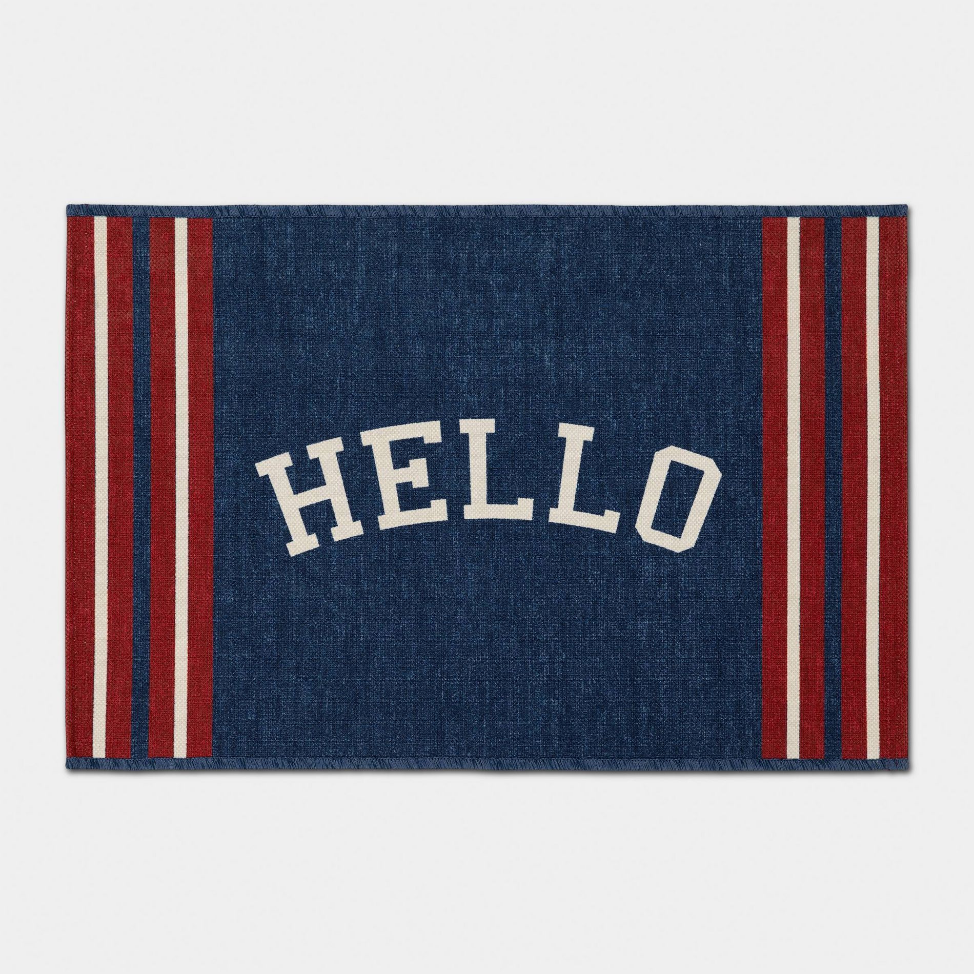 2'x3' 'Hello' Border Stripe Dorm Scatter Accent Rug Blue/Red - Room Essentials™