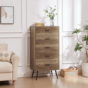CAVINAS Bedroom Dresser with 4/5/6 Drawer,Dressers & Chest of Drawers with Metal Legs for Closet,Living Room,Hallway,Brown - 1 of 4