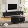 ModernLuxe TV Stand&Coffee Table Set with Charging Station, Oval Media Console with Sliding Door for TVs up to 80", Mid-Century Farmhouse Center Table - 2 of 4