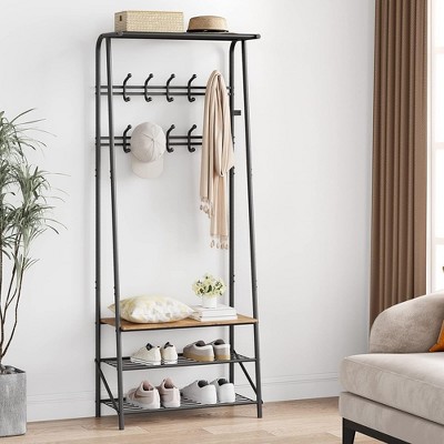 Whizmax Coat Rack Shoe Bench with 5/10 Hooks, Hall Trees Entryway Bench with Storage for Entryway, Living Room, Bedroom, Brown