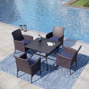 Captiva Designs 5pc Patio Dining Set Steel Frame Table with Umbrella Hole & Rattan Chairs with Removable Cushions - 1 of 4