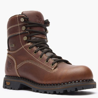 Georgia Boot AMP LT Logger Women's Brown Alloy Toe Waterproof Low Heel Logger Boot