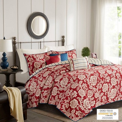 Red Rose Cotton Twill Reversible, Red Toile Duvet Cover King