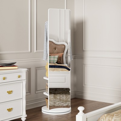 ALEXOUN Full-Length Mirror with Hangers - Rubberwood Design, 360° Swivel - Easy Dressing & Organizing for Bedroom Living Room Office