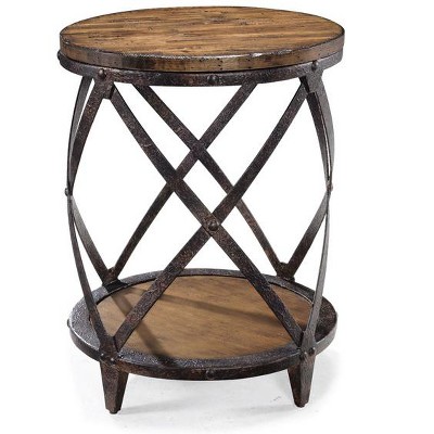 Magnussen Home T1755 Pinebrook Distressed Natural Pine Wood Round Accent Table