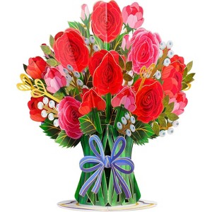 Paper Love Hugepop Red Roses Pop Up Card, with Detachable Bouquet - Oversized 10" x 14" Cover - 1 of 4