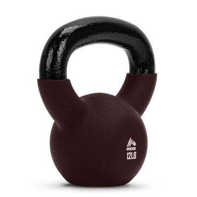 RBX 12lb Neoprene Kettlebell with Wide Handle & Iron Core, Flat Bottom, Great for All Fitness Levels, Brown