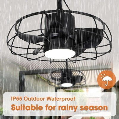 Parrot Uncle 20 Inch Black Modern Cage Ceiling Fan with Light Remote Metal Outdoor Ceiling Fans for Hallway Gazebo