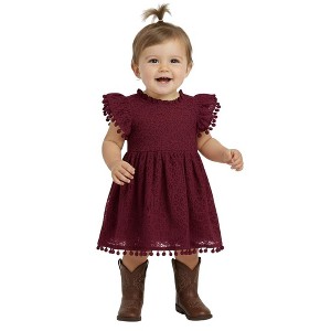 2Bunnies Lace Pom Pom Trim Baby Girl Dress - 1 of 3
