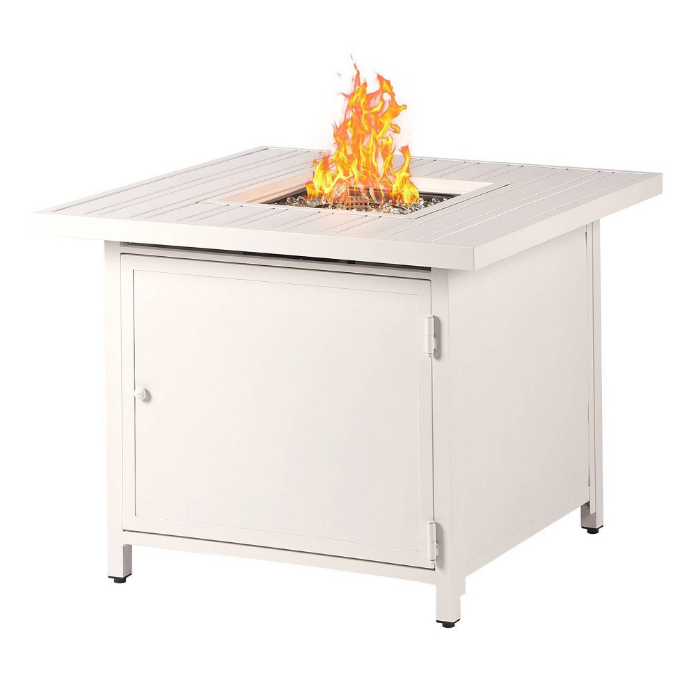 Photos - Electric Fireplace 32" Square 37000 BTUs Propane Glass Fire Pit Table Set with 2 Covers - Whi