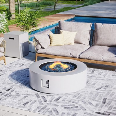 42 inch Outdoor Round Fire Pit Table Propane for Outside Patio with Tank Cover
