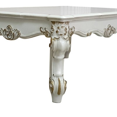Antique Pearl Rectangular Wood Coffee Table with Scrolled Legs