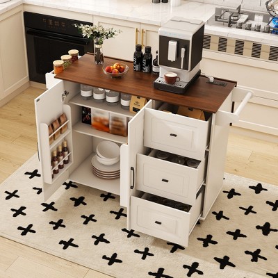 Bella Depot 53.54'' Kitchen Island Cart with Foldable Tabletop Drop Leaf on Wheels with Wood Top and Storage