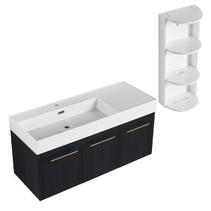 ChicFurnit Bathroom Vanities 48 Inch Wall Mounted Vanity with Resin Sink and Storage Rack for Bathroom, Black, 47.3"*18.1"*22.4" - 1 of 4