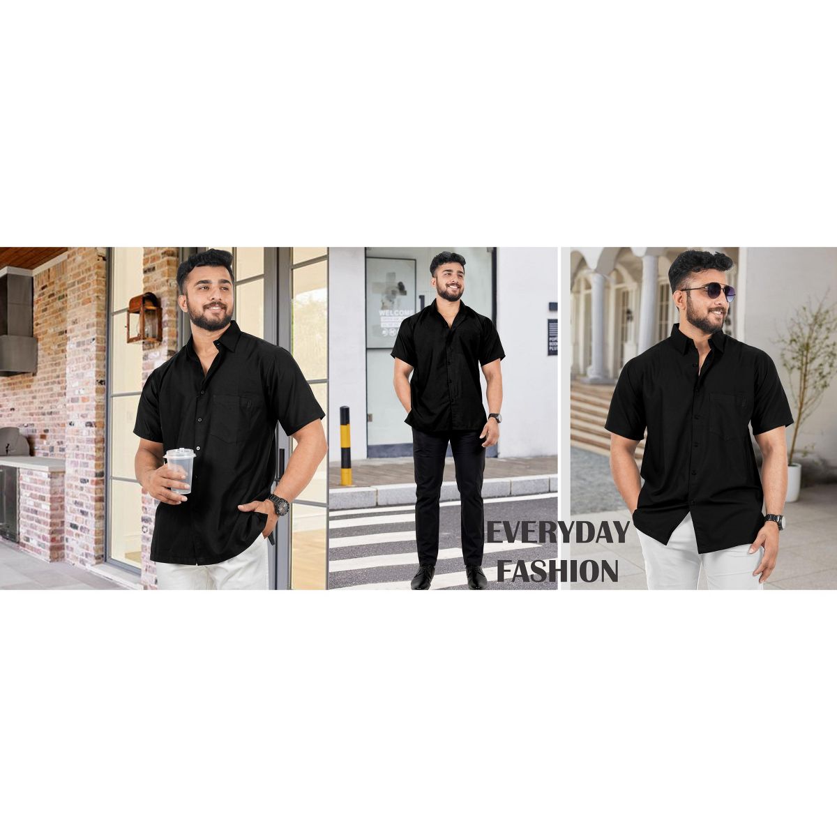 HAPPY BAY Mens Short Sleeve Button Down Casual Camp Beach Shirts Business Dress Shirts for Men Vacation Solid Shirts with Pocket 7XL, Black, Plain - thumbnail 7