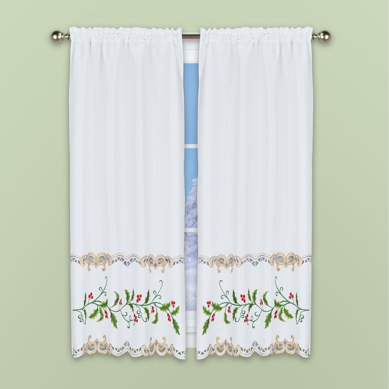 Collections Etc Embroider Holly Berry Drapes, 2 of 4