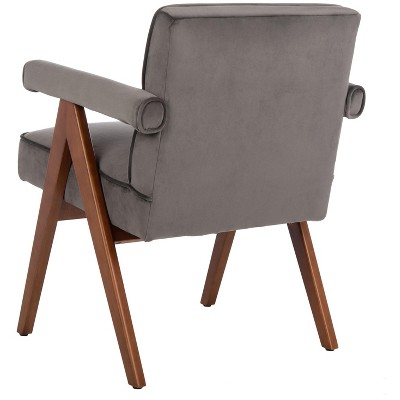 Dark Grey Velvet and Walnut Mid-Century Accent Chair
