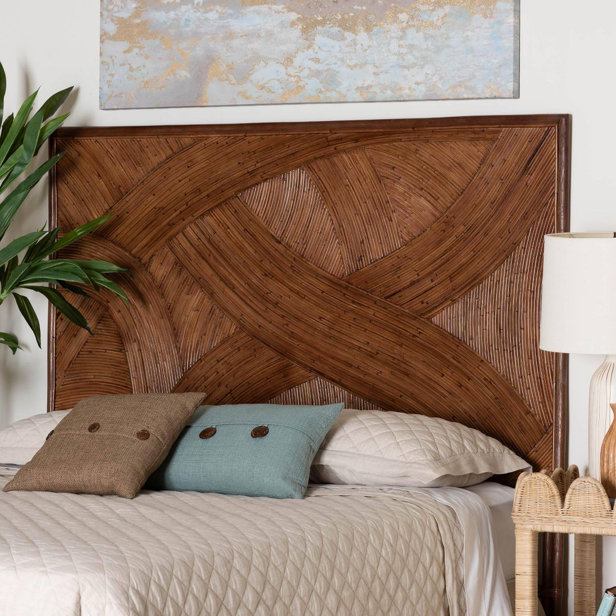 bali & pari King Elettra Rattan Standalone Headboard: Handcrafted, No Assembly, Bohemian Design - thumbnail 3